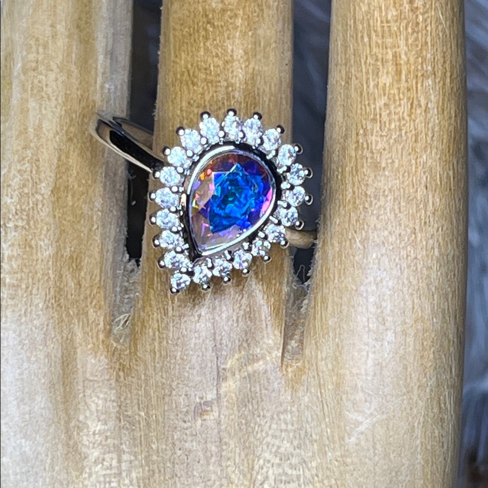 Silver Mystic Topaz Teardrop‎ Ring
